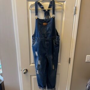 Jeans Women’s Distressed Denim Overalls Medium Wash Adjustable Straps Size L